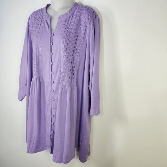 Woman Within Tunic Top Size 1X 22/24 Lavender 3/4 Sleeve Button Up Embroidered - Picture 6 of 10